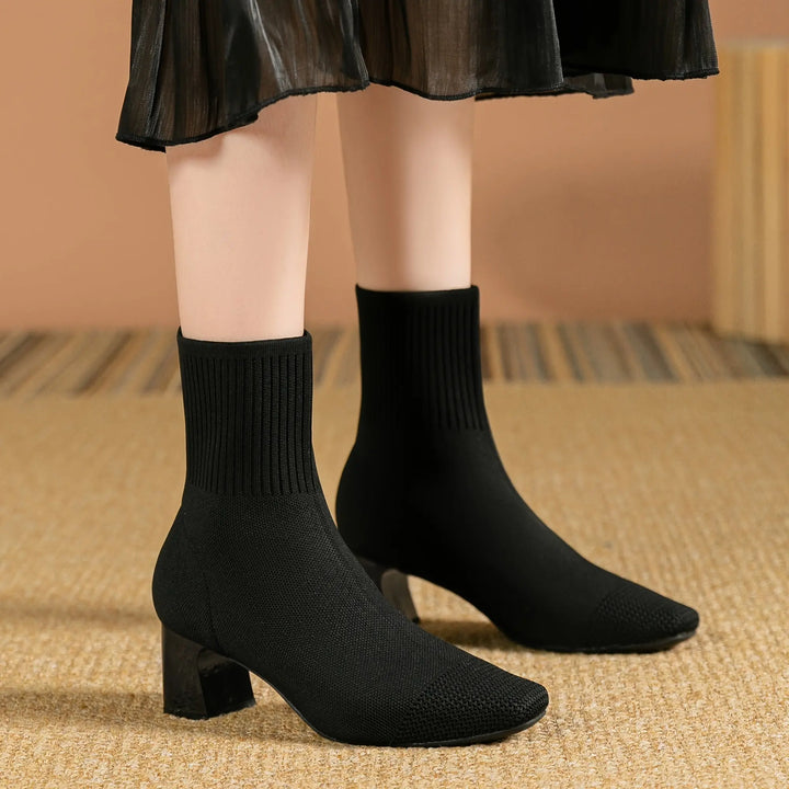 Midnight Knit Block Heel Boots Jasmine's Boutique Australia