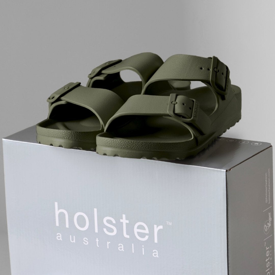 Khaki Double Buckle Slide Sandals Jasmine's Boutique Australia
