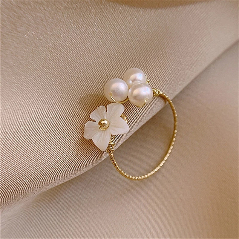 Adjustable White Petal Ring with Pearls in Gold Jasmine's Boutique Australia