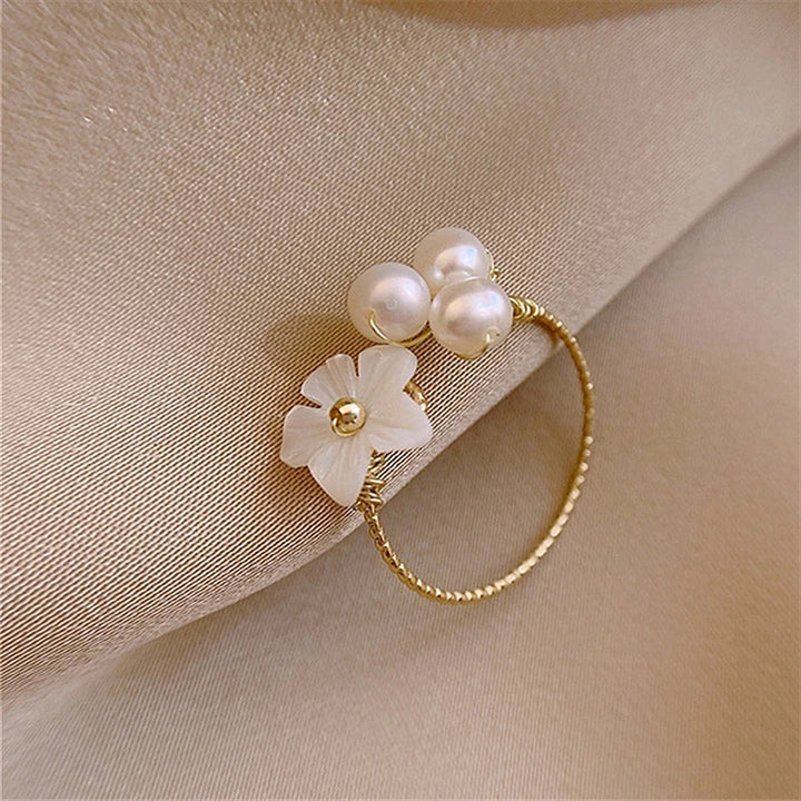 Adjustable White Petal Ring with Pearls in Gold Jasmine's Boutique Australia