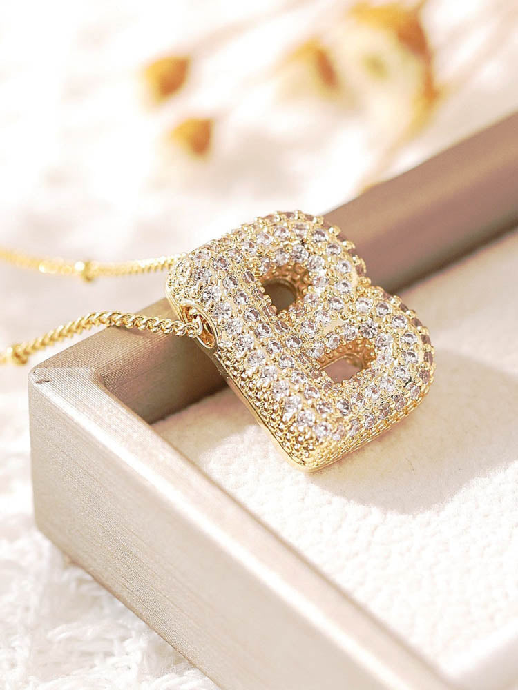 Pavé Bubble Letter Monogram Necklace Jasmine's Boutique Australia