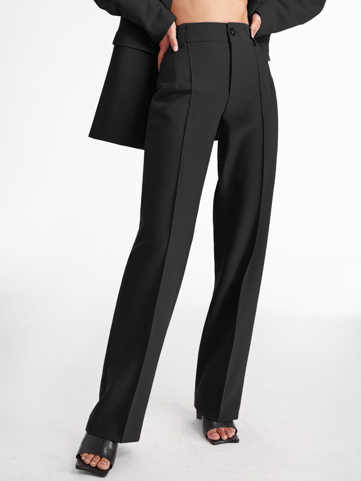High Waisted Pleat Front Solid Colored Straight Leg Trousers  Liora Lane Boutique Pants Black / XL 44.00