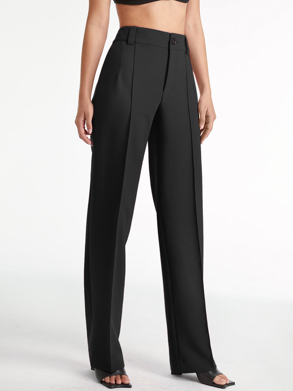 High Waisted Pleat Front Solid Colored Straight Leg Trousers  Liora Lane Boutique Pants