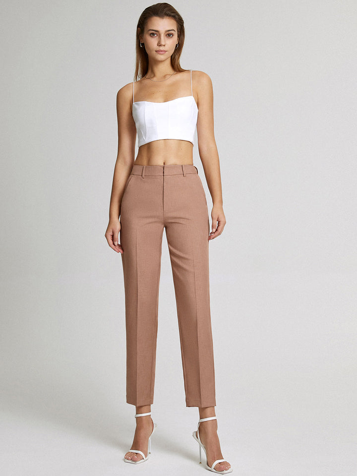High Waisted Cropped Skinny Straight Leg Trousers  Liora Lane Boutique Pants