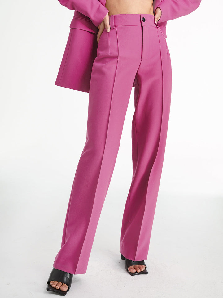High Waisted Pleat Front Solid Colored Straight Leg Trousers  Liora Lane Boutique Pants Fuchsia / XL 44.00