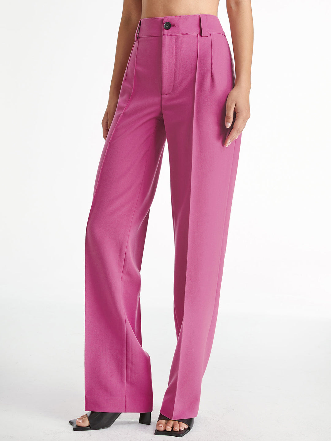 High Waisted Pleat Front Solid Colored Straight Leg Trousers  Liora Lane Boutique Pants