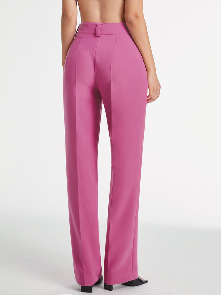 High Waisted Pleat Front Solid Colored Straight Leg Trousers  Liora Lane Boutique Pants
