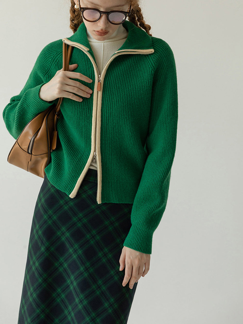 Two Way Zip Contrast Trim Cardigan  Liora Lane Boutique Cardigans