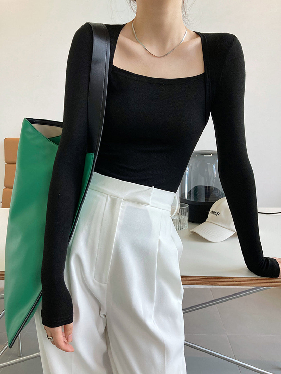 Square Neck Solid Long Sleeve Shirt  Liora Lane Boutique T-Shirts