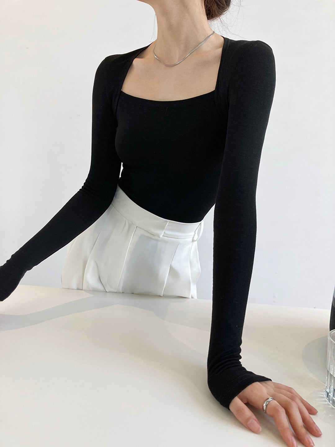 Square Neck Solid Long Sleeve Shirt  Liora Lane Boutique T-Shirts