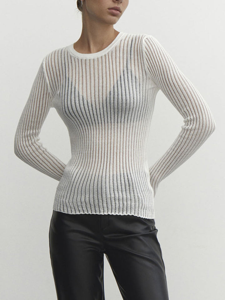 See Through Ribbed Mesh Top  Liora Lane Boutique Knit Tops