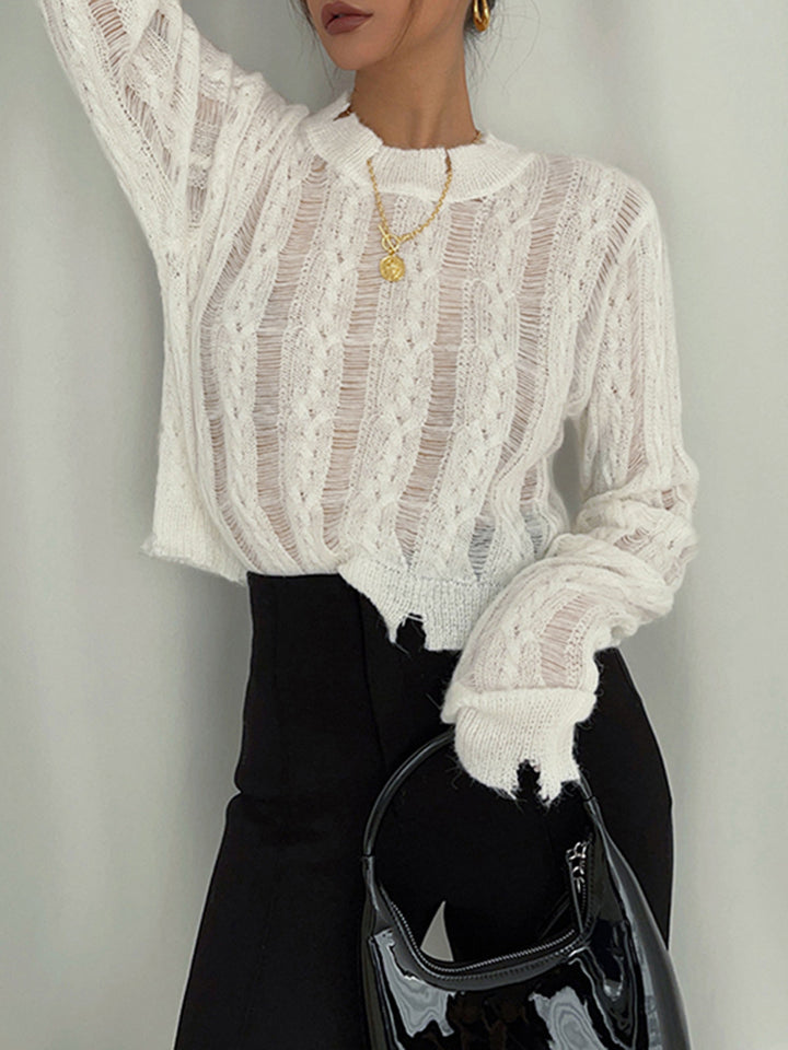 Semi-Sheer Snowflake Crochet Knit Shirt  Liora Lane Boutique Knit Tops