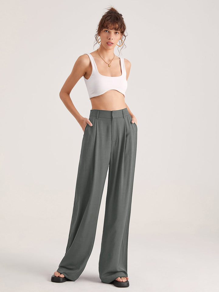 Oversized High Waisted Pleat Front Trousers  Liora Lane Boutique Pants Grey / XL 46.00