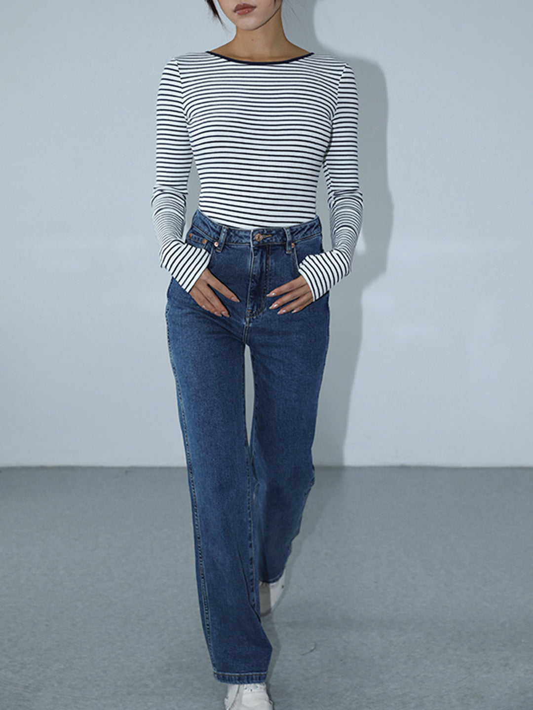 Open Back Stripe Long Sleeve Bodysuit  Liora Lane Boutique Bodysuits