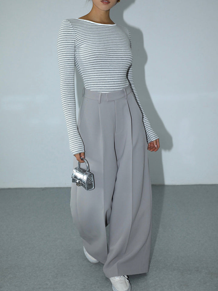 Open Back Stripe Long Sleeve Bodysuit  Liora Lane Boutique Bodysuits