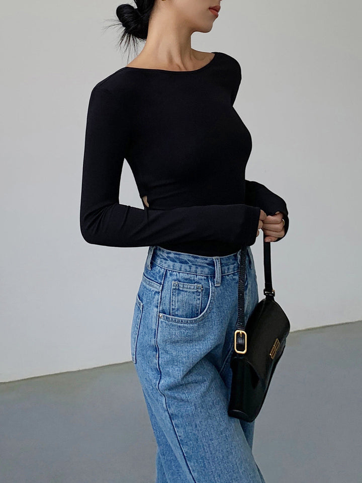 V-Shape Open Back Long Sleeve Shirt  Liora Lane Boutique T-Shirts