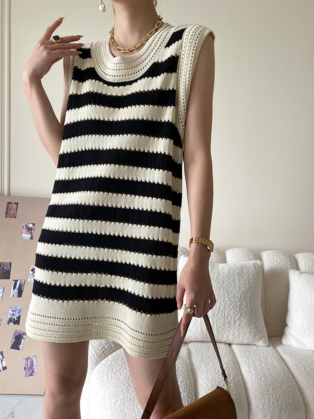 Eyelet Stripe Knit Short Dress  Liora Lane Boutique Sweater Dresses