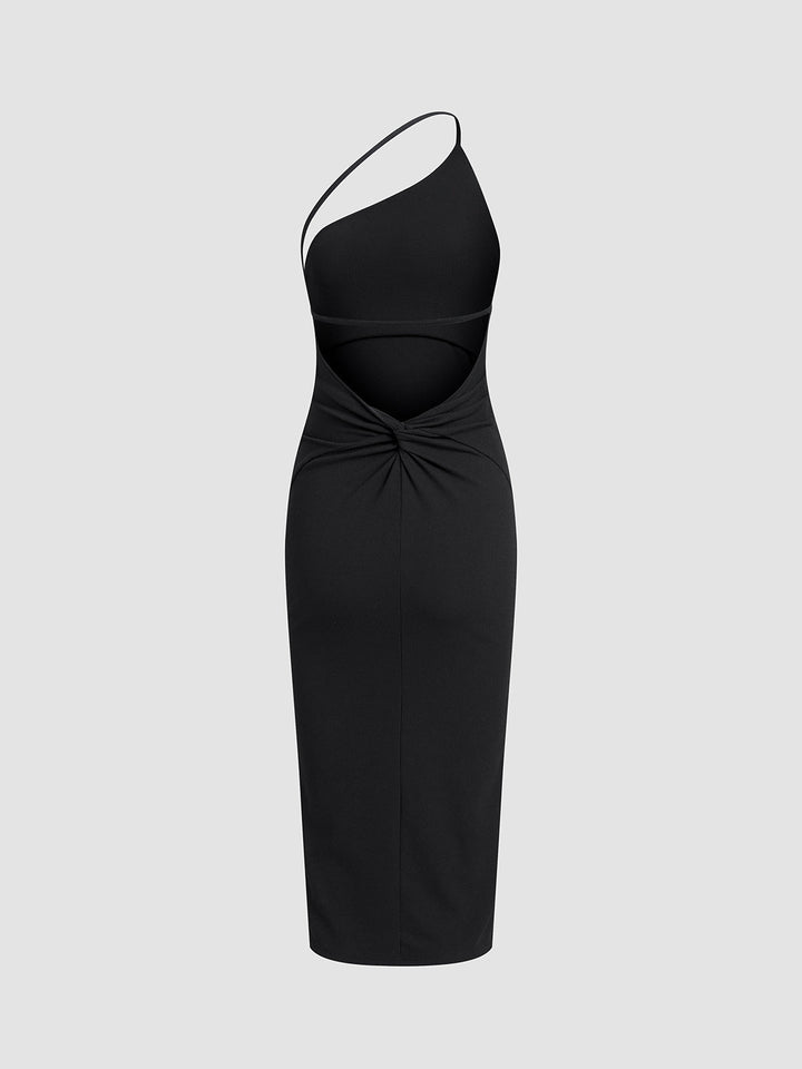 Asymmetrical Strap Open Back Midi Dress  Liora Lane Boutique Knit Dresses