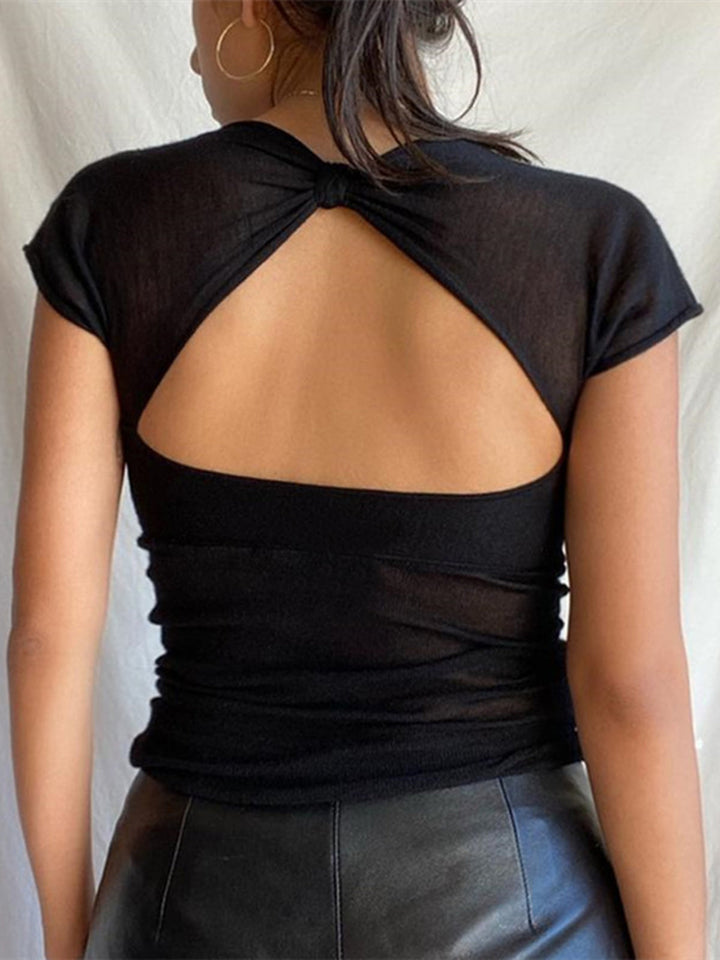 Semi-sheer Mesh Open Back T-shirt  Liora Lane Boutique T-Shirts