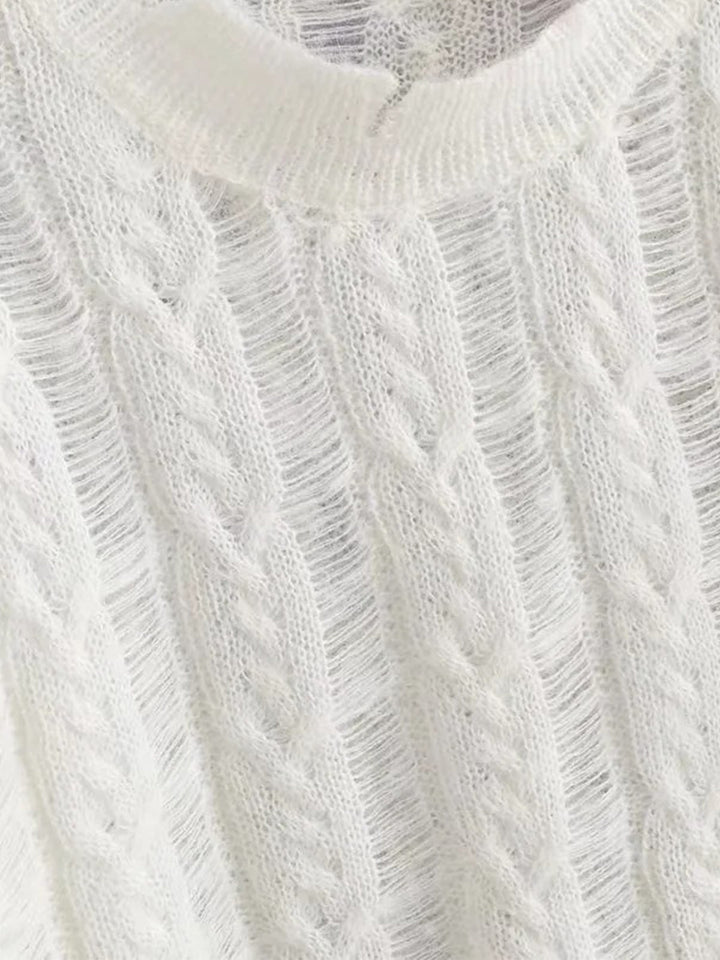 Semi-Sheer Snowflake Crochet Knit Shirt  Liora Lane Boutique Knit Tops