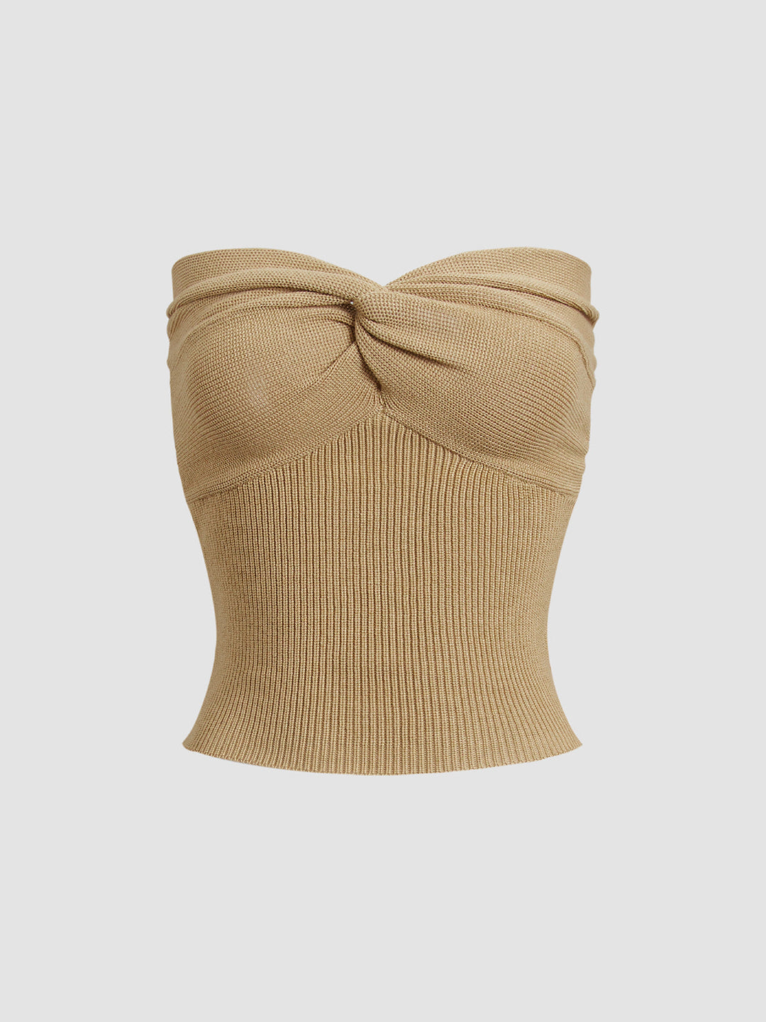 Sweetheart Twist Ribbed Crop Tube Strapless Top  Liora Lane Boutique Knit Tops Khaki / XL 64.99