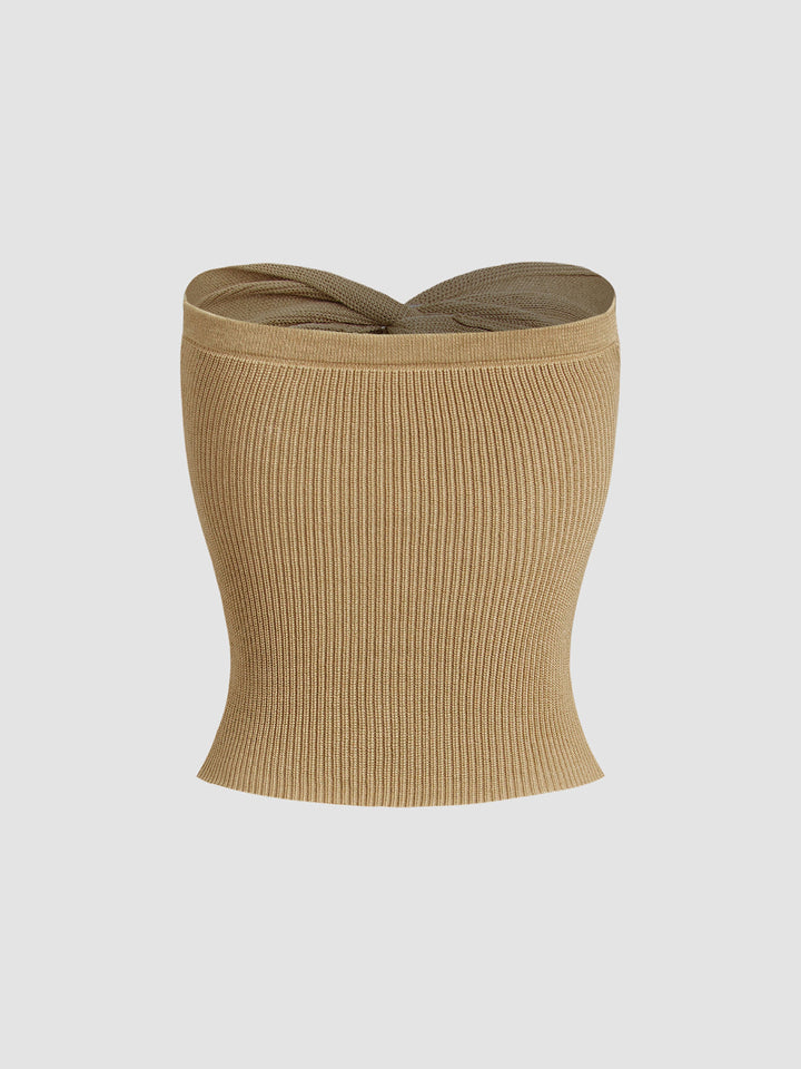 Sweetheart Twist Ribbed Crop Tube Strapless Top  Liora Lane Boutique Knit Tops