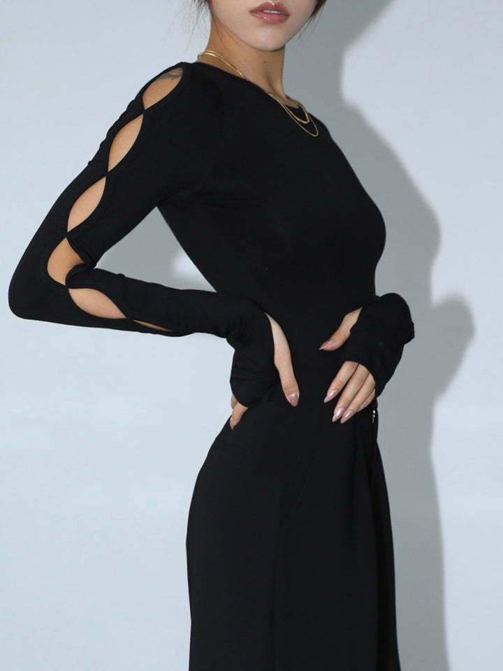Keyhole Cutout Long Sleeve Bodysuit  Liora Lane Boutique Bodysuits Black / XL 29.00
