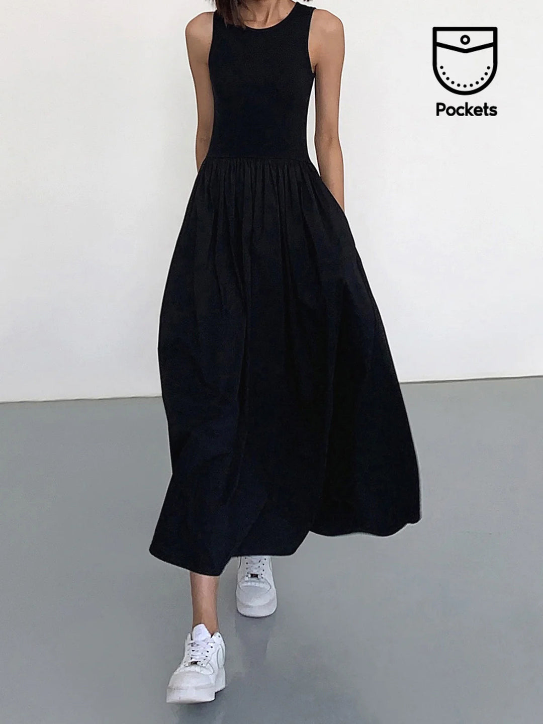 Leisure Crew Neck Long Dress  Liora Lane Boutique Dresses Black / XL 42.00