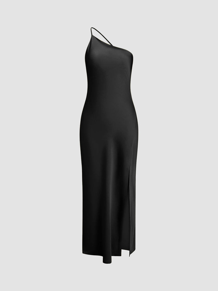 Moonlight Open Back Satin Slit Long Dress  Liora Lane Boutique Dresses Black / XL 84.99