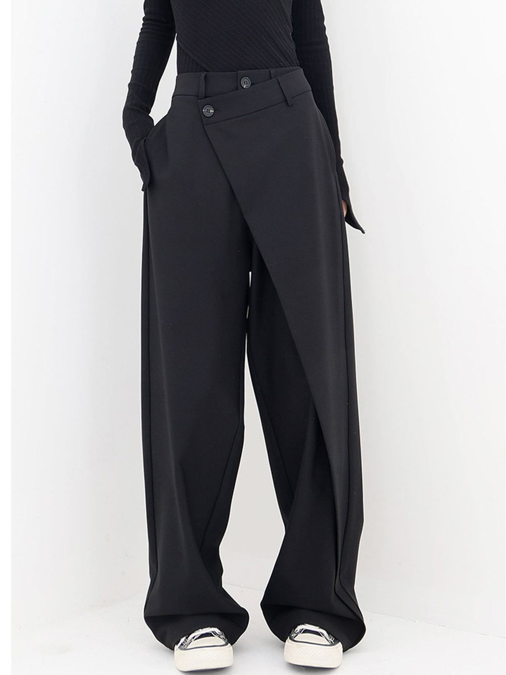 Asymmetrical Layer Button Wide Leg Dress Pants  Liora Lane Boutique Pants
