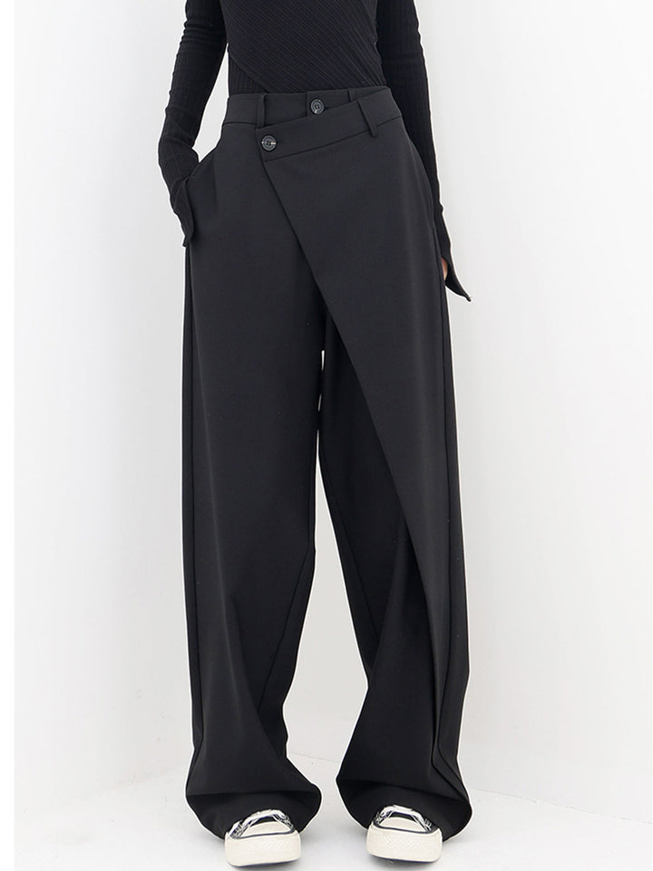 Asymmetrical Layer Button Wide Leg Dress Pants  Liora Lane Boutique Pants