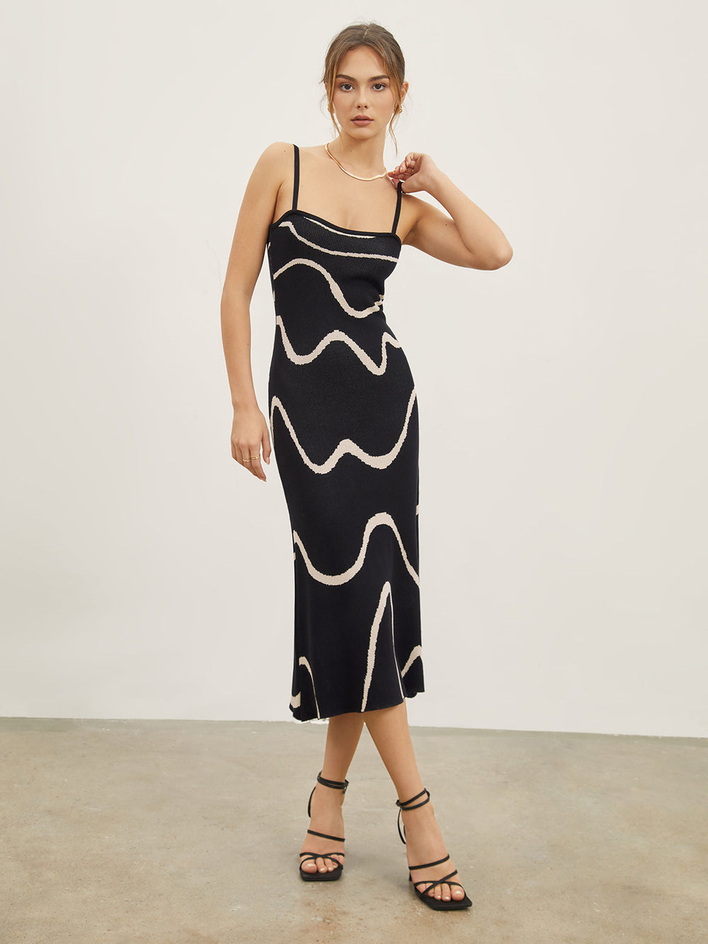 Wavy Print Strap Midi Dress  Liora Lane Boutique Sweater Dresses