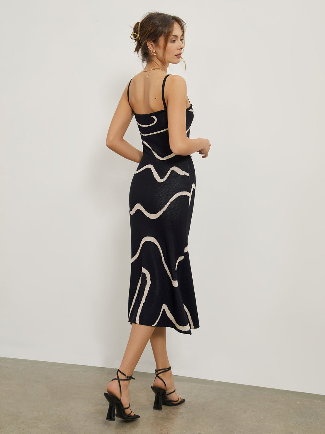 Wavy Print Strap Midi Dress  Liora Lane Boutique Sweater Dresses