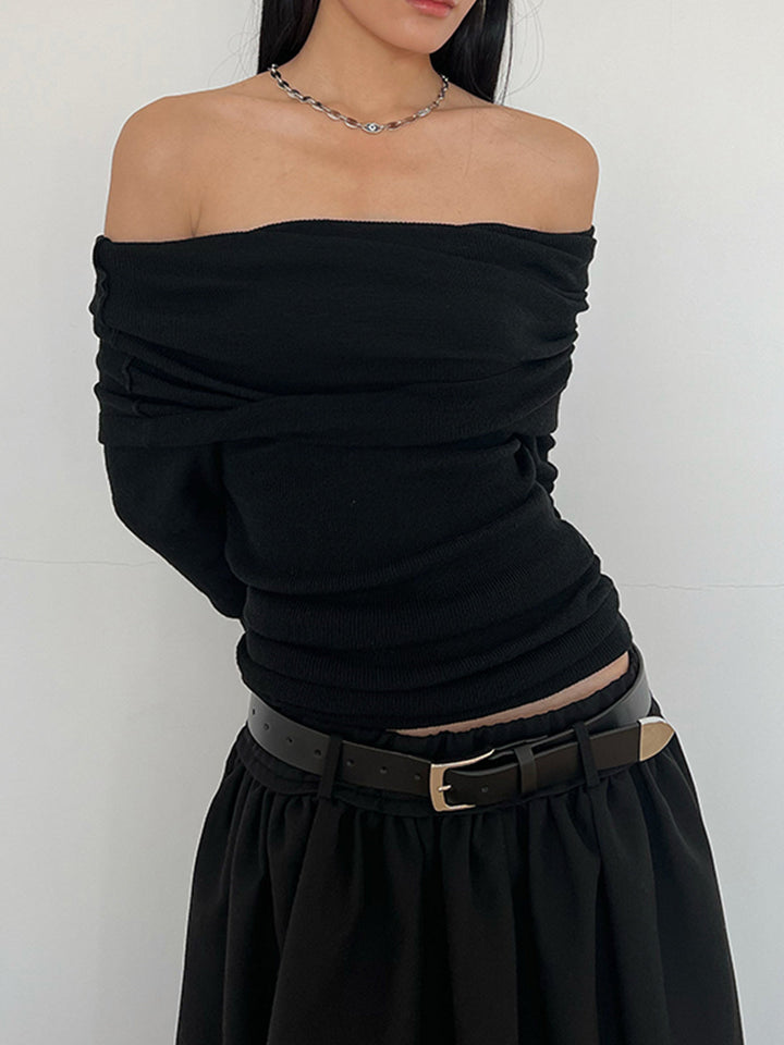 Semi-Sheer Overfold Off-Shoulder Shirt  Liora Lane Boutique T-Shirts