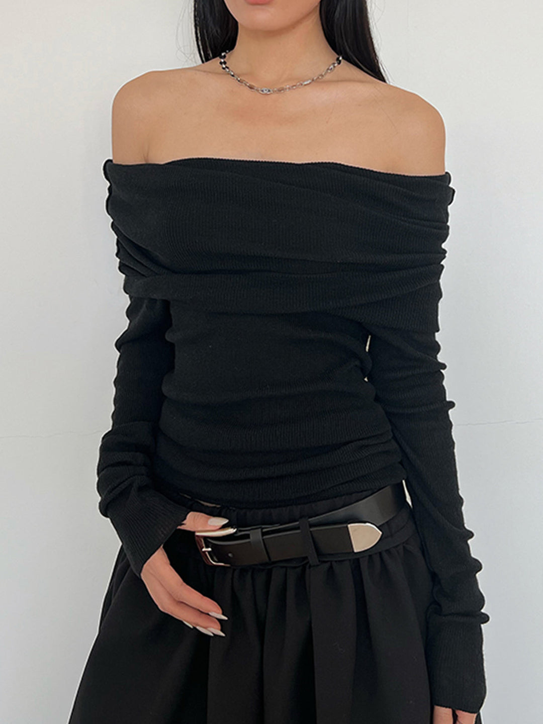 Semi-Sheer Overfold Off-Shoulder Shirt  Liora Lane Boutique T-Shirts