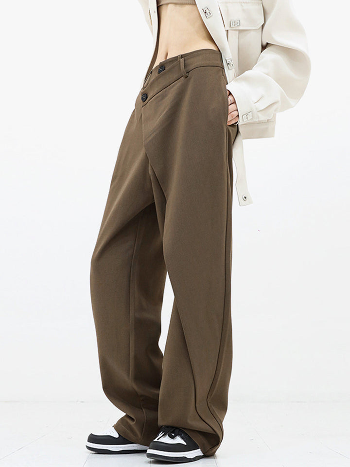 Asymmetrical Layer Button Wide Leg Dress Pants  Liora Lane Boutique Pants