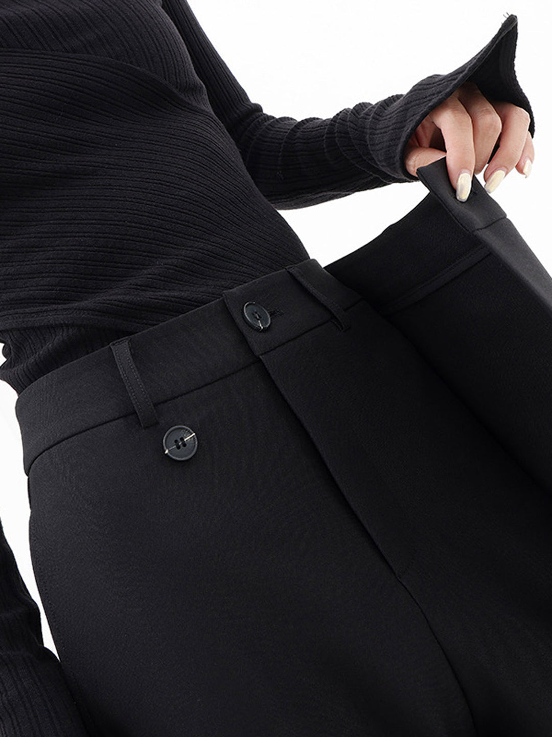 Asymmetrical Layer Button Wide Leg Dress Pants  Liora Lane Boutique Pants