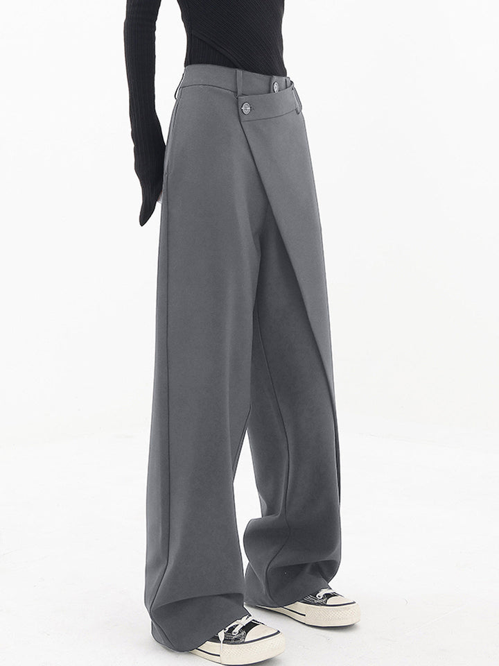 Asymmetrical Layer Button Wide Leg Dress Pants  Liora Lane Boutique Pants