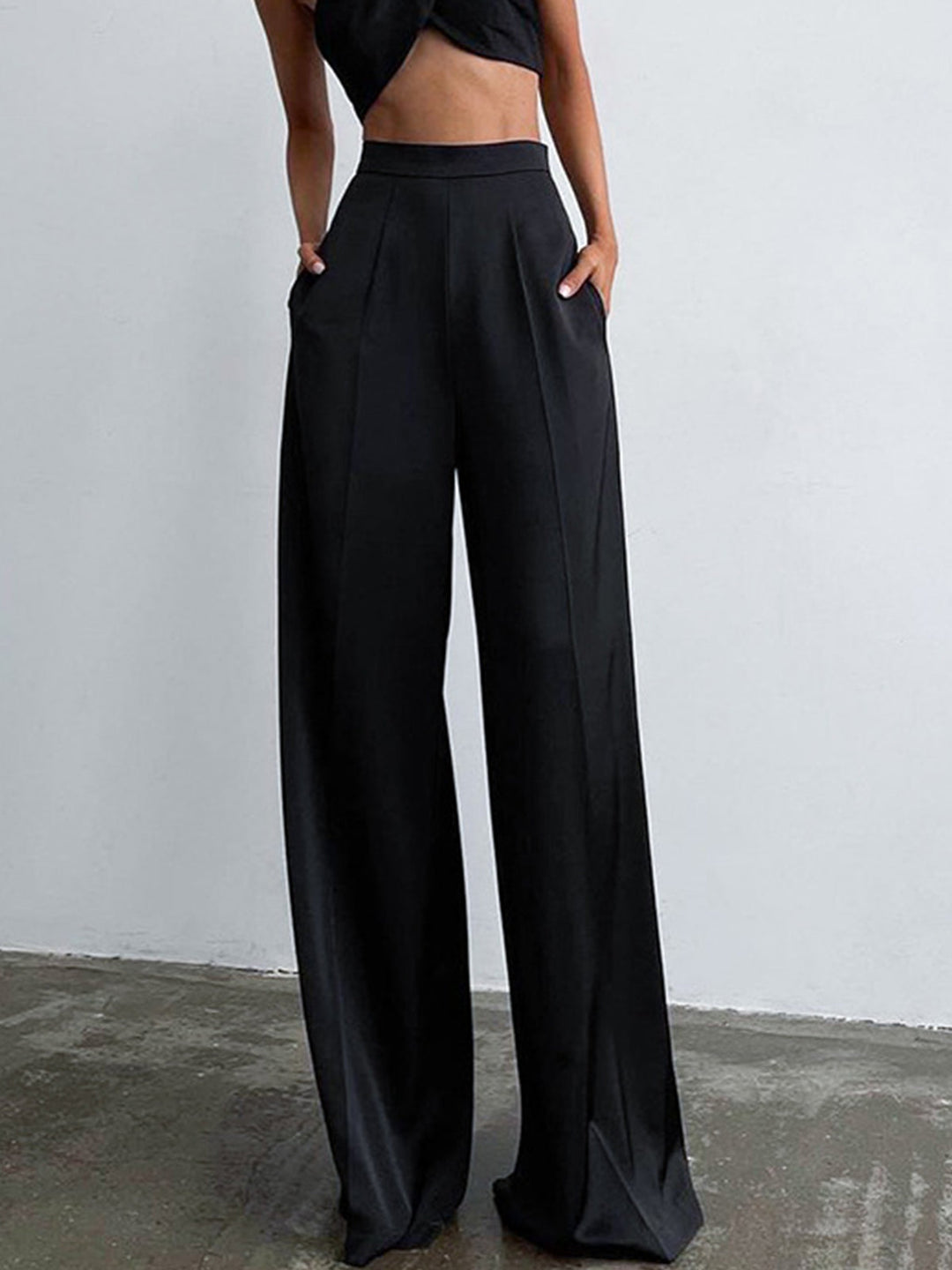 Oversized Satin Wide Leg Dress Pants  Liora Lane Boutique Pants Black / XL 42.00