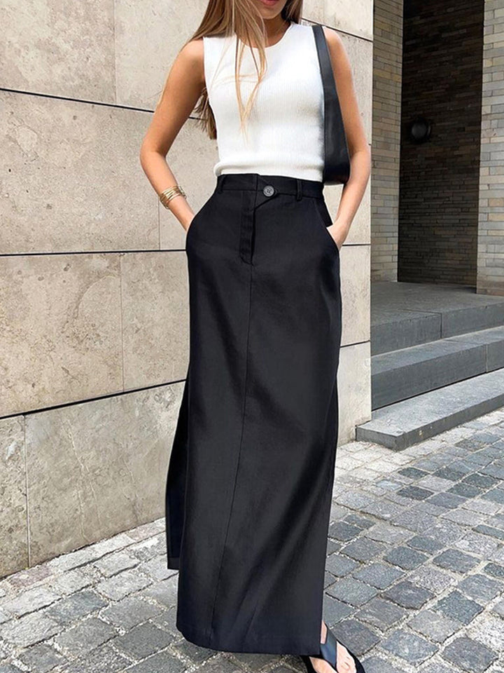 Basic Buttoned Maxi Skirt  Liora Lane Boutique Skirts Black / XL 39.00