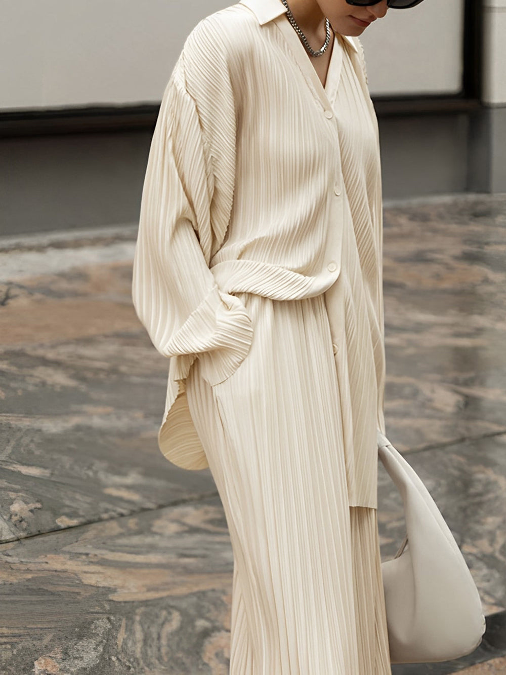 Oversized Leisure Pleat Pockets Two Piece Pants Set  Liora Lane Boutique Pant Sets