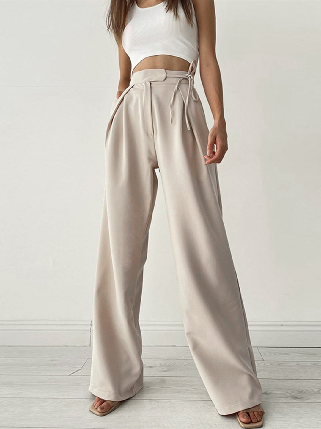 Palazzo Tied Wide Leg Dress Pants  Liora Lane Boutique Pants Apricot / XL 48.00
