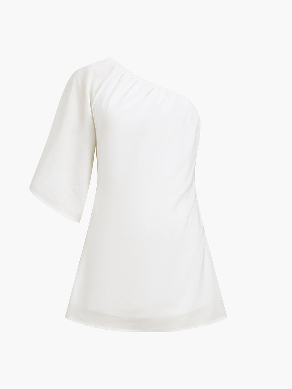 Aegean Cotton Linen One Sleeve Short Dress  Liora Lane Boutique Dresses