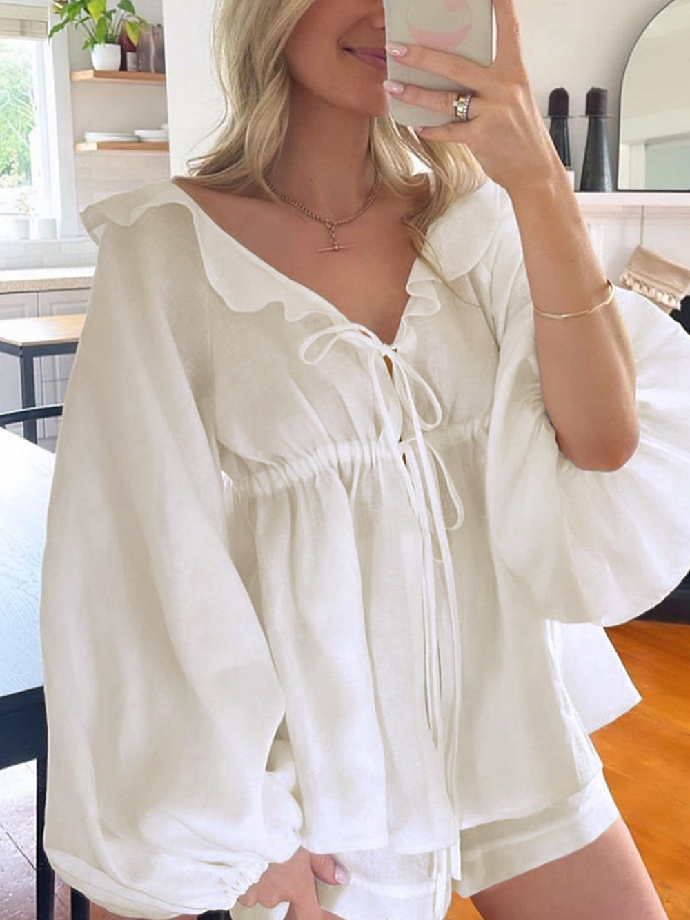 Cotton & Linen Cowgirl Melody Two Piece Shorts Set  Liora Lane Boutique Short Sets