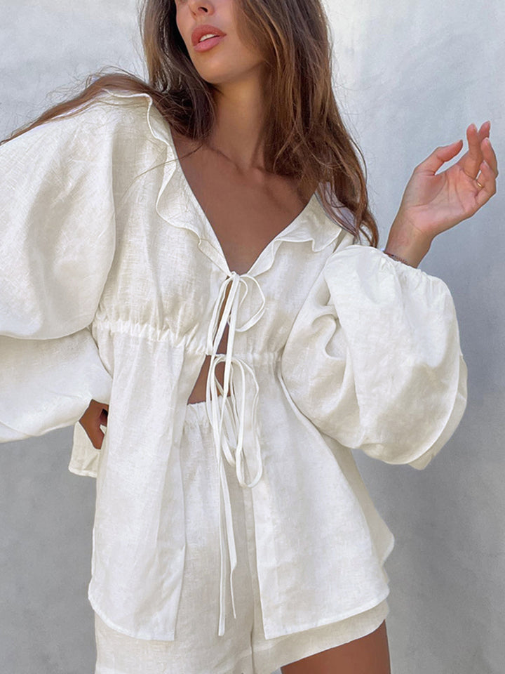 Cotton & Linen Cowgirl Melody Two Piece Shorts Set  Liora Lane Boutique Short Sets White / XL 48.00