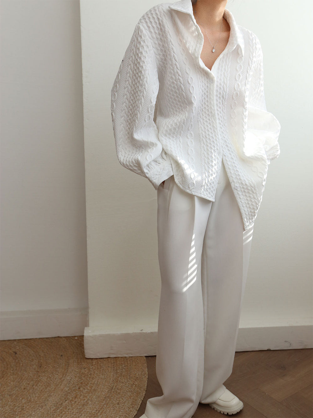 Cable Knit Oversized Shirt  Liora Lane Boutique Shirts