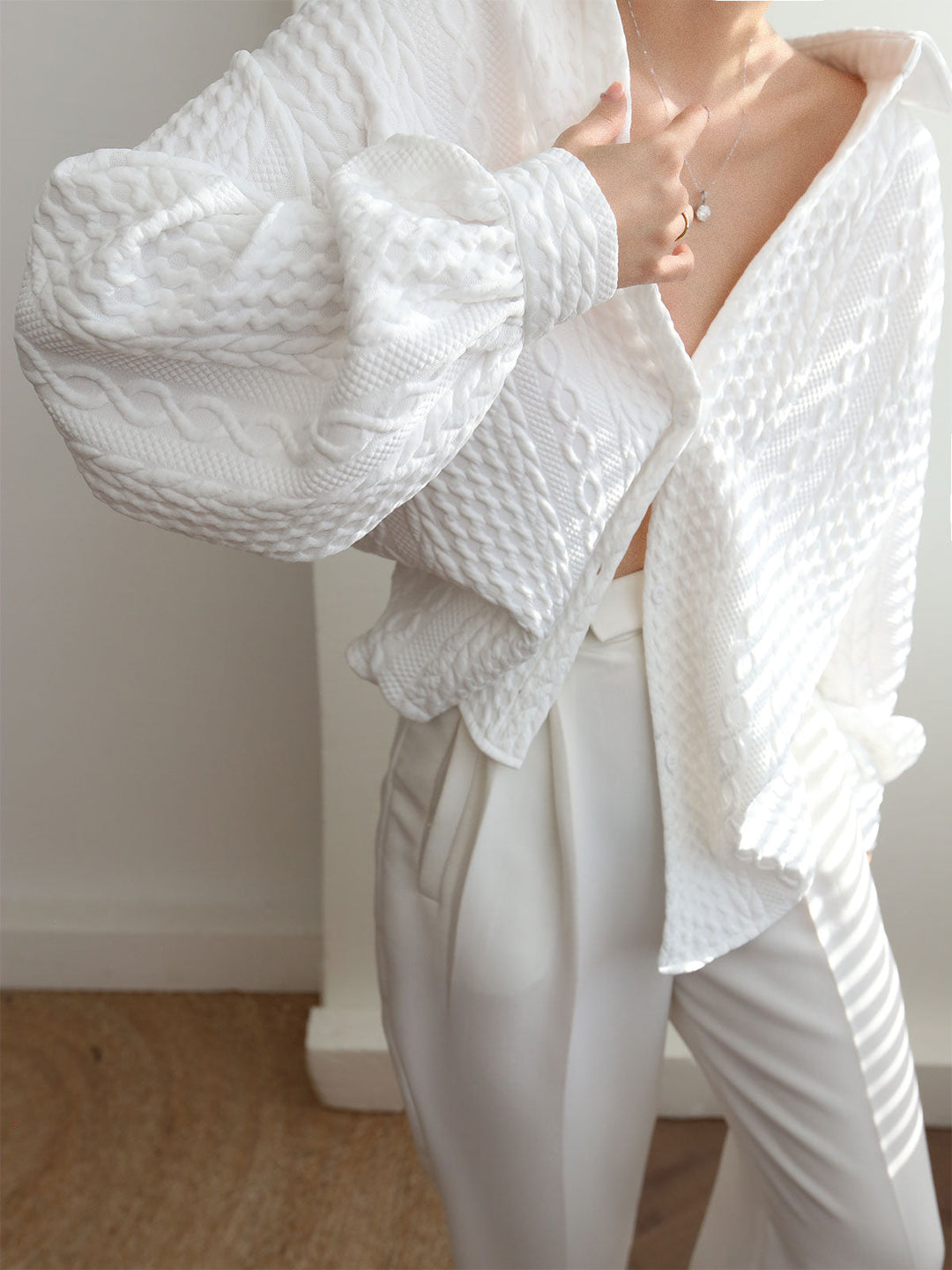 Cable Knit Oversized Shirt  Liora Lane Boutique Shirts