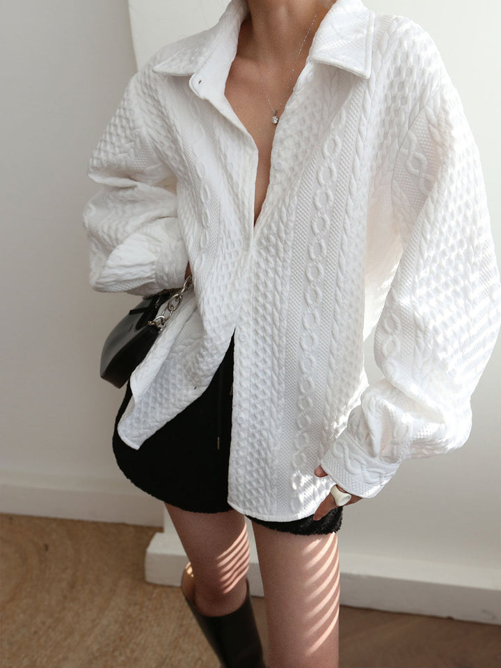 Cable Knit Oversized Shirt  Liora Lane Boutique Shirts White / XL 48.00