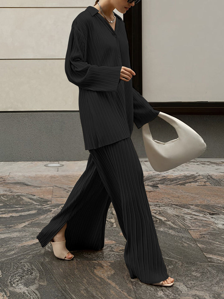Oversized Leisure Pleat Pockets Two Piece Pants Set  Liora Lane Boutique Pant Sets Black / XL 147.99