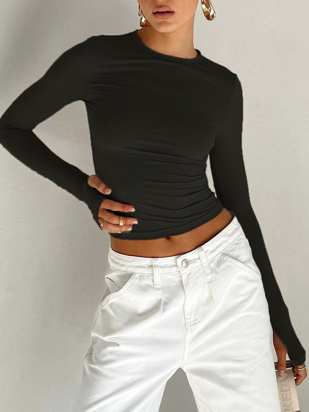 Semi-Sheer Long Sleeve Crop Top  Liora Lane Boutique T-Shirts